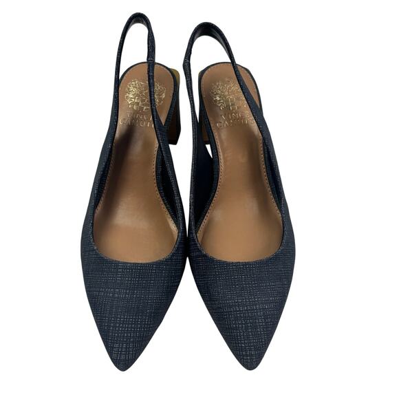 Vince Camuto Blue Hamden Leather Textile Slingback Pumps Women's Size 7.5 - Picture 3 of 9